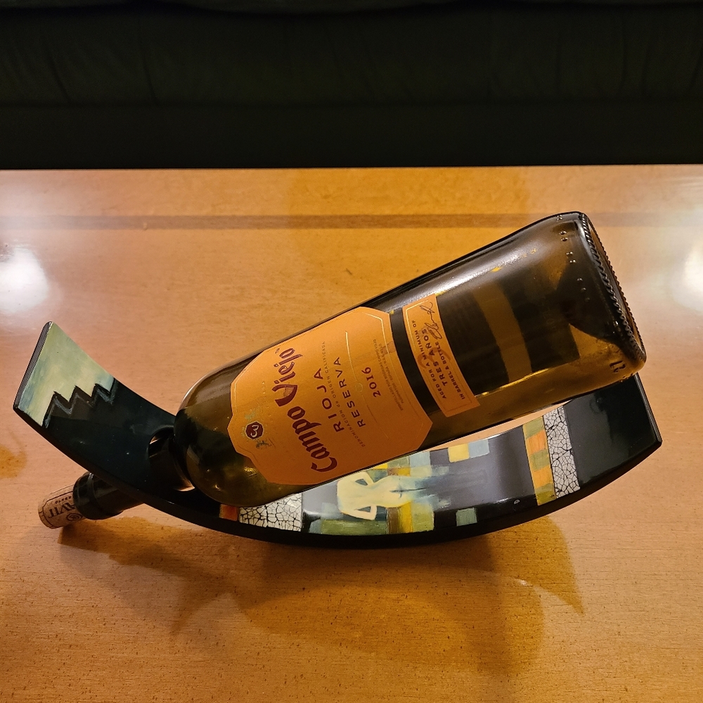Salvador Dali black lacquer floating Wineholder 14"x 2"